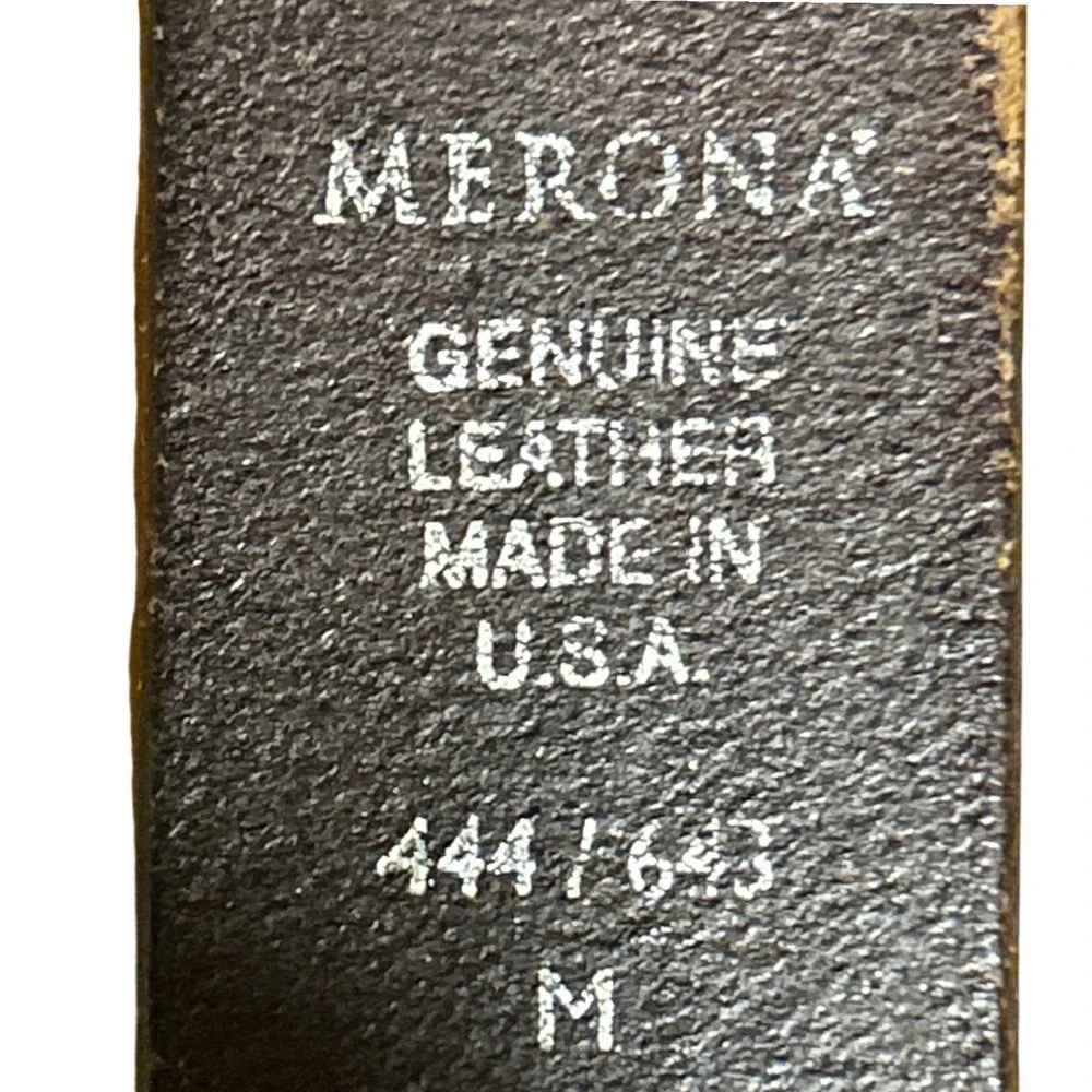 Merona Brown Genuine Leather Belt Made‎ in USA Distressed Buckle Sz M (34